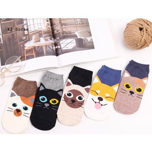 Cartoon Cat and Dog Ankle Socks Cotton Black Animal Fashion Deodorant Happy Harajuku Dropshipping Funny Soft Men and Women Socks