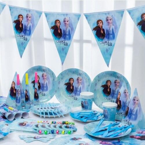 New Frozen Theme Elsa Anna Birthday Party Decorations Disposable Tableware Snow Queen Paper Cup Plate Party Supplies Balloons