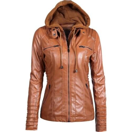 2021 Spring and Autumn women New Euro-American Long Sleeve Leisure Womens Zipper PU Leather Coat Brown Short Jacket