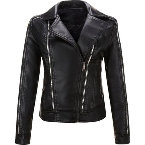 New Women Autumn Winter Faux Soft Leather Jackets Coats Lady Black PU Zipper Epaule Motorcycle Streetwear