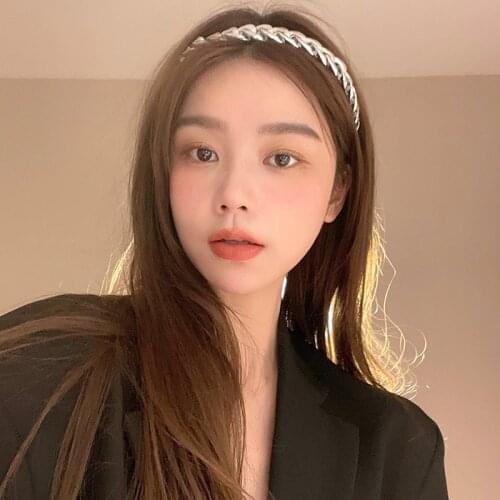 2021 New Metal Chain Headband Women Bright Silver Hairband Bezel Turban Female Girls Hair Hoop Ladies Hair Accessories Headdress