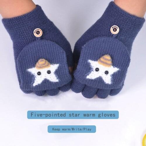 7-14 Years Old Children’s Winter Fingerless Gloves Kids Cute Star Warm Soft Knitted Mittens Girls Boys Indoor and Outdoor Sports