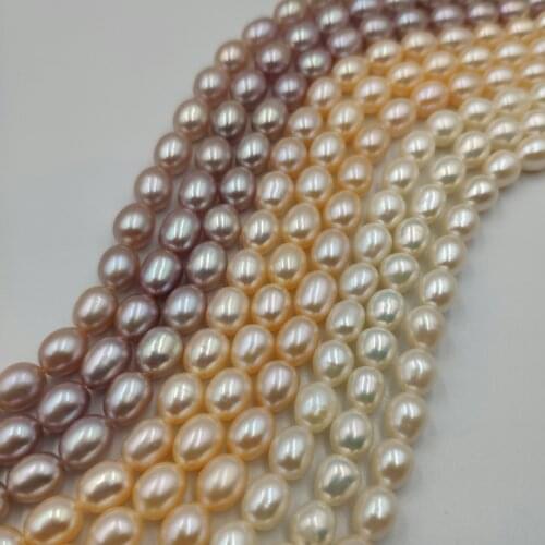 Natural Freshwater Pearl Collar Necklace Rice Shaped 6-7mm For Women 36cm Single Strand 14.2" DIY Jewelry