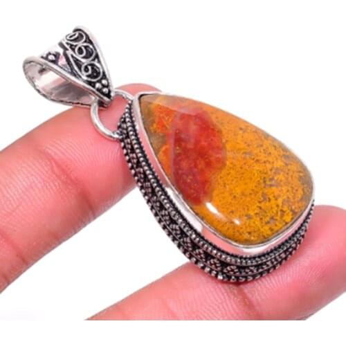 Bloodstone Pendant Silver Overlay over Copper , 49 mm, P6759