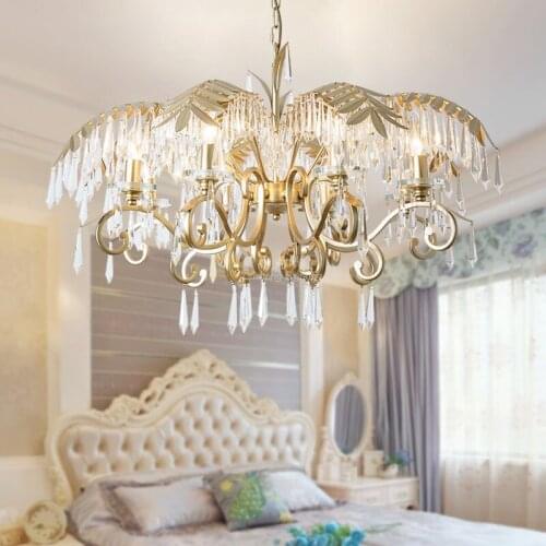 Postmodern crystal living room creative personality dining room lamp American golden wrought iron bedroom chandelier