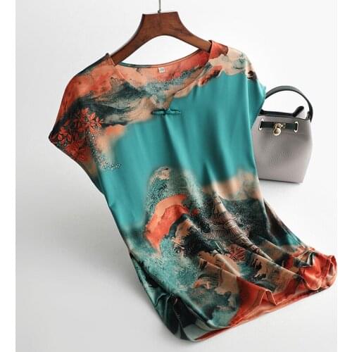 Silk blouse womens short-sleeved silk shirt womens summer dress Chinese retro mulberry silk blouse tshirt women