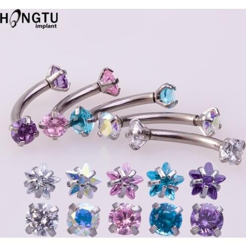 1PC Steel Zircon Ear Helix Tragus Eyebrow Rings Piercing Eyebrow Banana Ring Curved Barbell Lobe Flat Earring Tragus Jewelry 16G