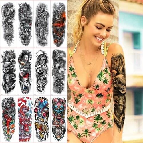 Tattoo sleeve women sex robot machine tattoos oversleeve skull tattoo long sleeve skeleton temporary tattoo black large sticker