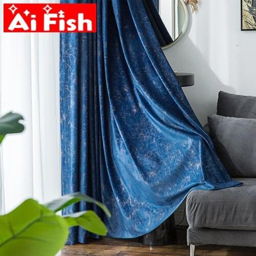 Marble Pattern Dark Blue Velvet 85% Blackout Curtains for Living Room Purple Crack Bedroom Curtains Home Texture Panel MY081#30