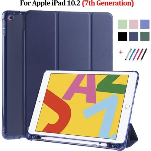 Tri-Fold Smart Cover For iPad 7th Generation Case PU Leather Soft Back Flip Stand Tablet For iPad 10.2 Case with Pencil Holder