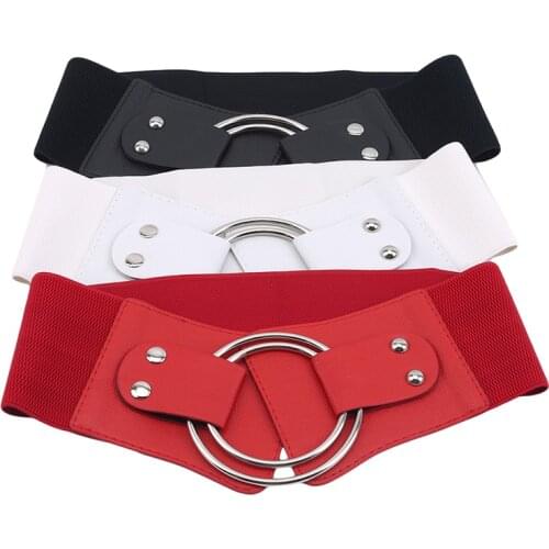 Vintage Wide Waist Elastic Belts For Women Hollow Metal Big Ring Womens Belt Exaggerate Cummerbund Stretchy Corset Waistband