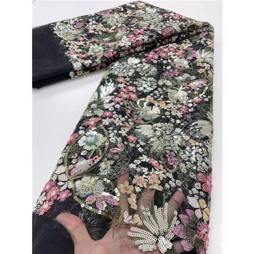 XIYA African Lace Fabric 2021 Latest African Mesh Tulle Lace Fabric With Sequins Nigeria Party Wedding Sewing Lace 4093B-1