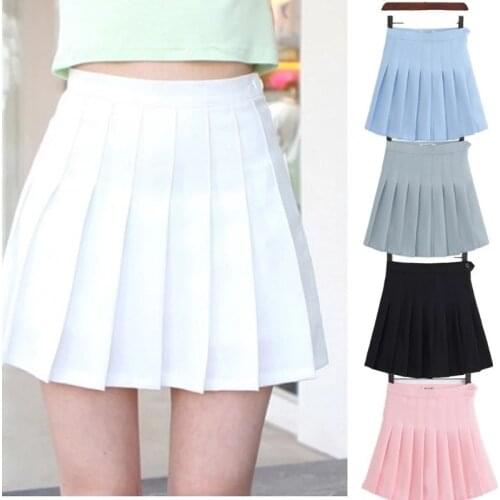 XinHuaEase Pleated Skirts Midi Women Cosplay Youth Student Girls A Shorts High Waist Uniform with Inner Underpants White XXL