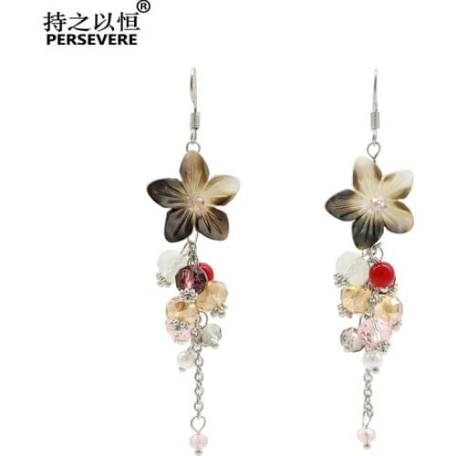 Crystal Beads shell Flower Dangle Drop Earrings For Women Handmade Chain Long Tassel 2020 Trendy Jewelry