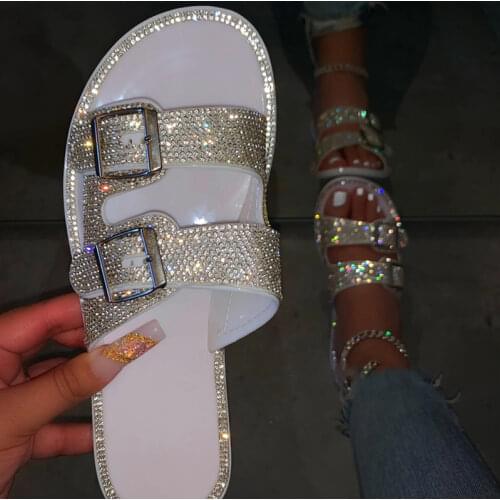 Woman Bling Slippers Women Casual Outdoor Slides Ladies Beach Shoes Female Fashion Buckle Flats Womens Footwear Plus Size 43