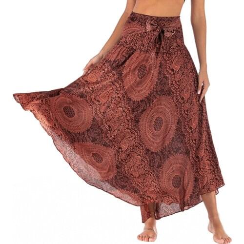 Harajuku Woman Skirts 2021 Women Long Hippie Boho Gypsy Boho Flowers Elastic Waist Floral Halter Skirt Jupe Longue Dance skirt