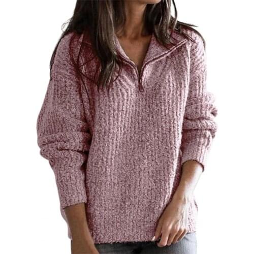 2021 New Winter Women Sweater Zipper Solid Color Knitted Pullover Large Size Lady Sweater Autumn Female Sweater Streetwear