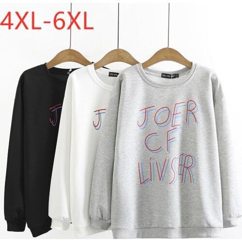 New 2021 Ladies Autumn Winter Plus Size Tops For Women Large Pullover Long Sleeve Loose Cotton Print Thick T-shirt 4XL 5XL 6XL