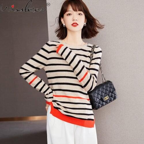 New 2021 Classic Style Striped Sweater Women O-neck Loose Long Sleeve Tops Pullover Knitwear Jumper Spring Autumn T18802A