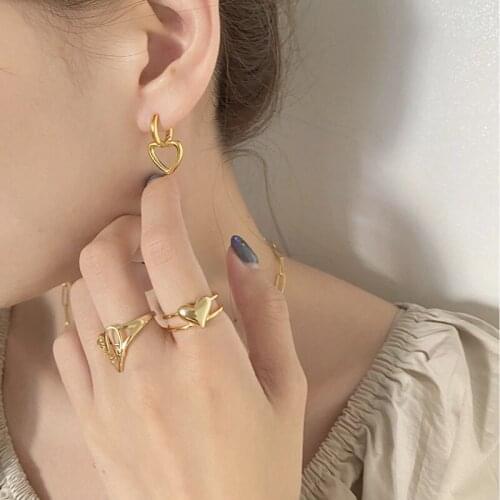 Double-layered S925 Sterling Silver Adjustable Heart Shape Ring Gold Color Cuff Open Ring Fashion Women Jewelry Wedding Party