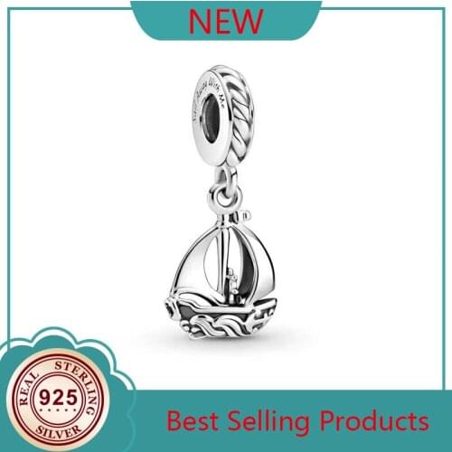 100% S925 Silver New Wave Sailboat Fashion Boat PAN Beads Suitable For Original Pandora Bracelet Necklace Lady Diy Charm Jewelry