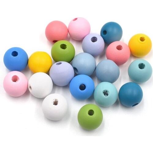 16mm Natural Wooden Beads Colorful Smooth Painted Loose Beads Spacer Beads with Hole for Crafts Baby DIY Sensory Jewelry Making