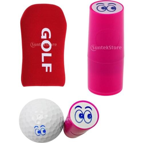 1x Golf Ball Stamp Stamper Marker Eyes+1x Golf Mallet Headcover Putter Cover