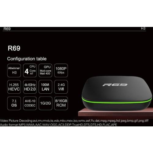 2021 tv box Allwinner H3 R69 Android 7.1 Smart Multimedia Player android 4k tv box for smart tv