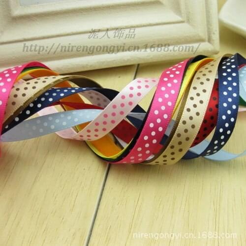 9mm Single Face DIY Manual Colours Satin Ribbon Dots Polyseter Ribbon Hair accessories Printed riband 10M/Lot