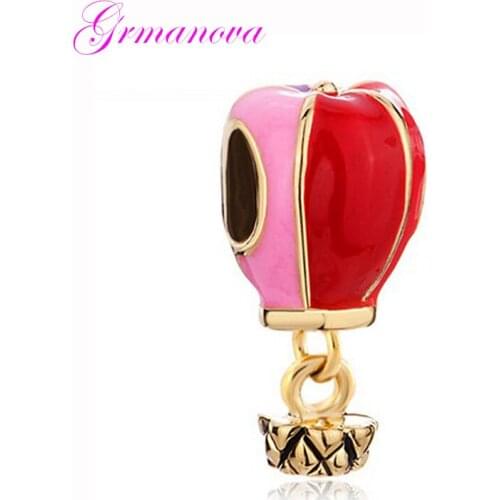 Pink red yellow blue hot air balloon pendant charm beads big hole new jewelry making Fit Pandora Bracelet Womens DIY Jewelry