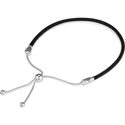 CKK Bracelet for women Sliding Black Leather Bracelets Pulseira Feminina Masculina Pulseras Mujer Silver 925 Sterling jewelry