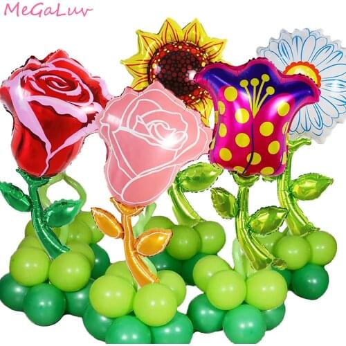 1pc Sunflower Rose Flower Foil Balloon for Kids Birthday Party Valentines Day Wedding Decoration Event Party Supplies Air Globos