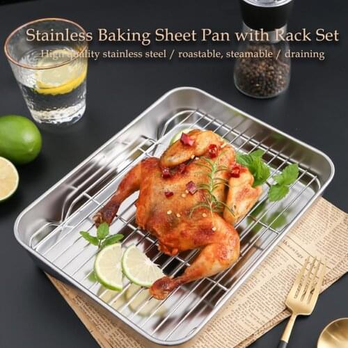 Deepened Rectangular Baking Sheet Pan Non-stick Stainless Steel Grill Cookie Baking Pan Oven Tray Baking Plate With Cooling Rack