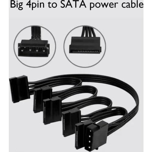 4 Pin 1 to 5 SATA 15 Pin Hard Drive Power Supply Splitter Cable Cord 5-Port Supply Cooling Fan Power Cable 78cm