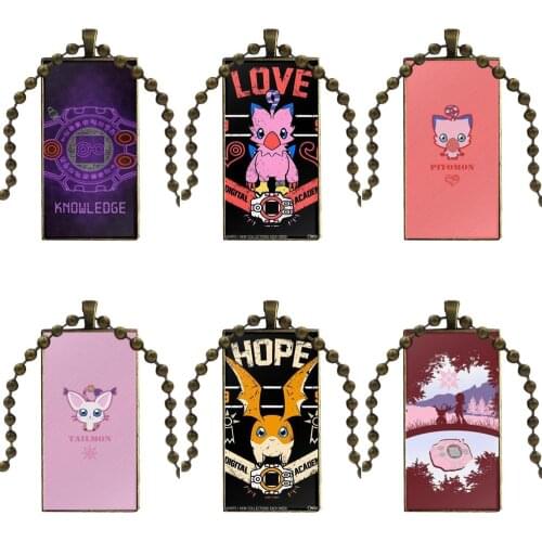 Kawaii Cartoon Digimon Digital Monsters For Women Brand Bronze Color Jewelry Fashion Statement Necklace Glass Necklaces Pendants