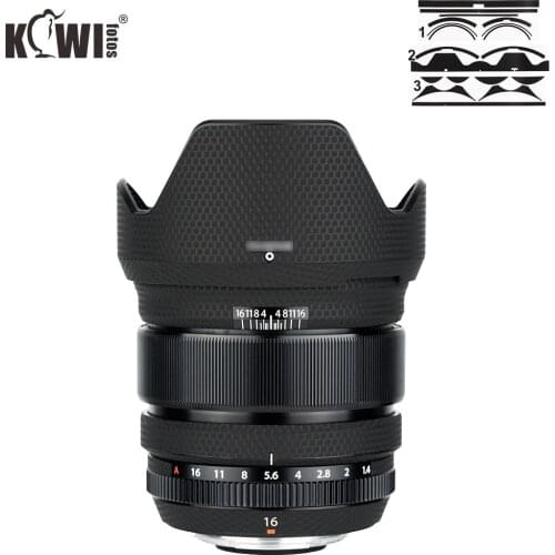 KIWIFOTOS Anti-Slide Lens & Lens Hood Protective Skin Film Case For FUJIFILM XF 16mm f/1.4 R WR Lens 3M Sticker Matrix Black