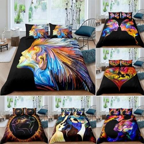 Colorful Abstract Heart 3D Print Black Bedding Set Soul Mates Duvet Cover For Lovers Family Double Bedroom Decor Twin King Size