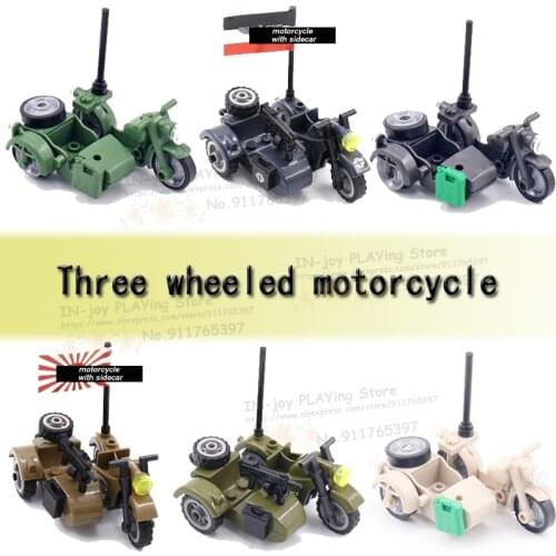 MOC Three Wheeled Motorcycles For Building Blocks Figures Soldiers Military Equipement Accessories Educational Toys For Children