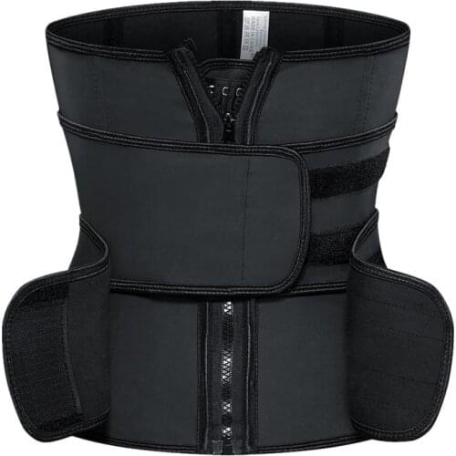 Top Ranking High Quality Black Latex Underbust Waist Cincher Corset Zipper & Inner Hooks Rubber Waist Trainer with 2 Belts