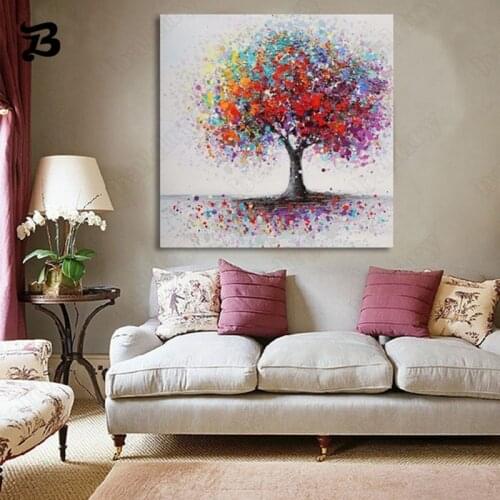 Colorful Big Tree Canvas Painting Graffiti Hand-Painted Tree Posters and Prints Wall Art Pictures for Living Room Bedroom Decor