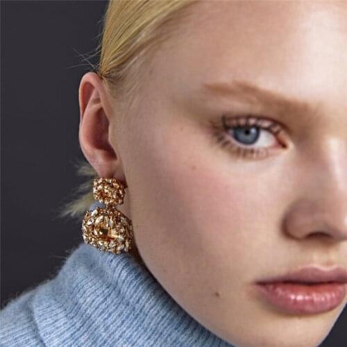 Fashion Luxury Full Crystal Earrings Gold Round Earrings For Women Simple Temperament Geometric Party Earring Jewellery Brincos