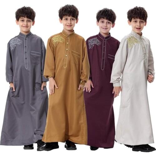 Muslim Boys Kids Saudi Robe Thoub Jubba Thobe Daffah Arab Dress Islamic Clothing Maxi Gown Abaya Ramadan Thawb Middle East New