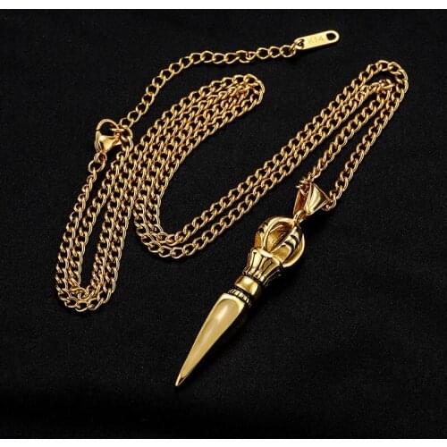 Mens Jewelryjunkie Vajra Rod Wand Pendant Necklace Streetmodel Simplicity Minimalism Chain Goldplated Collier Stainless Steel