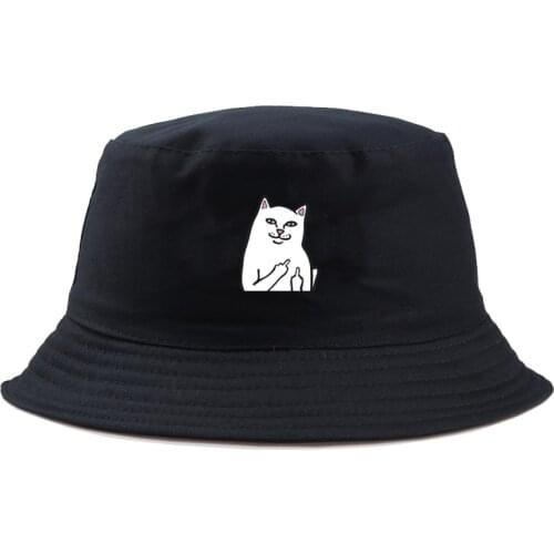 Men Women Bucket Hats Japan Korea Street Style funny cat Print Streamers Lace Up Cap Ladies Summer Sun Hat panama cap