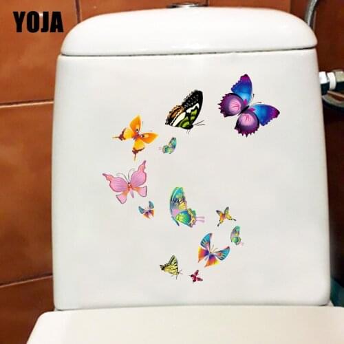 YOJA 19.4X22.5CM Color Cartoon Butterfly Group Toilet Stickers Creative Home Room Decor Wall Decal T1-2047