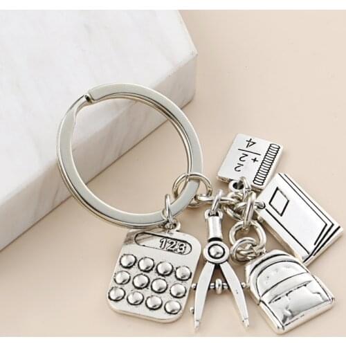 New Student Keychain School Supplies Key Ring Calculator Compasses Book Backpack Key Chain Teachers' Day Gifts Jewelry Handmade