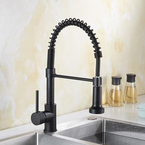 Kitchen Sink Faucets Brass Pull Down Sink Mixer Tap With Spring Hose Single Handle Hot & Cold Water Sink Crane Tap Black/Gold