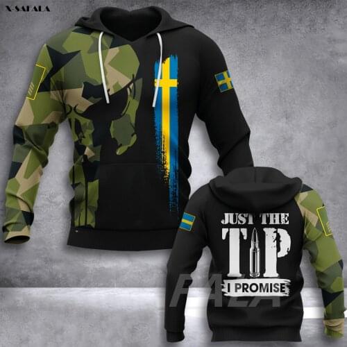 Sweden Army Veteran Skull Flag 3D Printed Hoodie Man Female Zipper Pullover Sweatshirt Hooded Jersey Streetwear Tracksuits