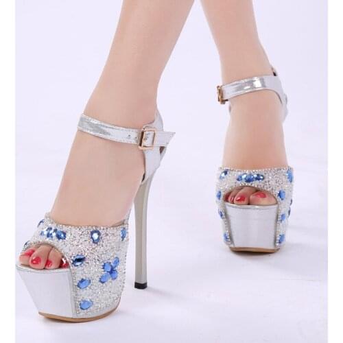 The south Korean version of super high heel sandals, female 16cm high heels club, the fish-lip and water drill shoe wedding shoe
