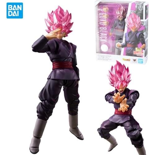 In stock Bandai SHFiguarts Dragon Ball Super Saiyan Action Figure Black Goku Rose Zamas Anime Model Collectile Toys 14cm